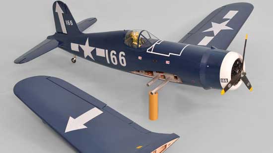 Phoenix Model F4U Corsair GP/EP 20cc ARF - Removed wing showing joiner tubes